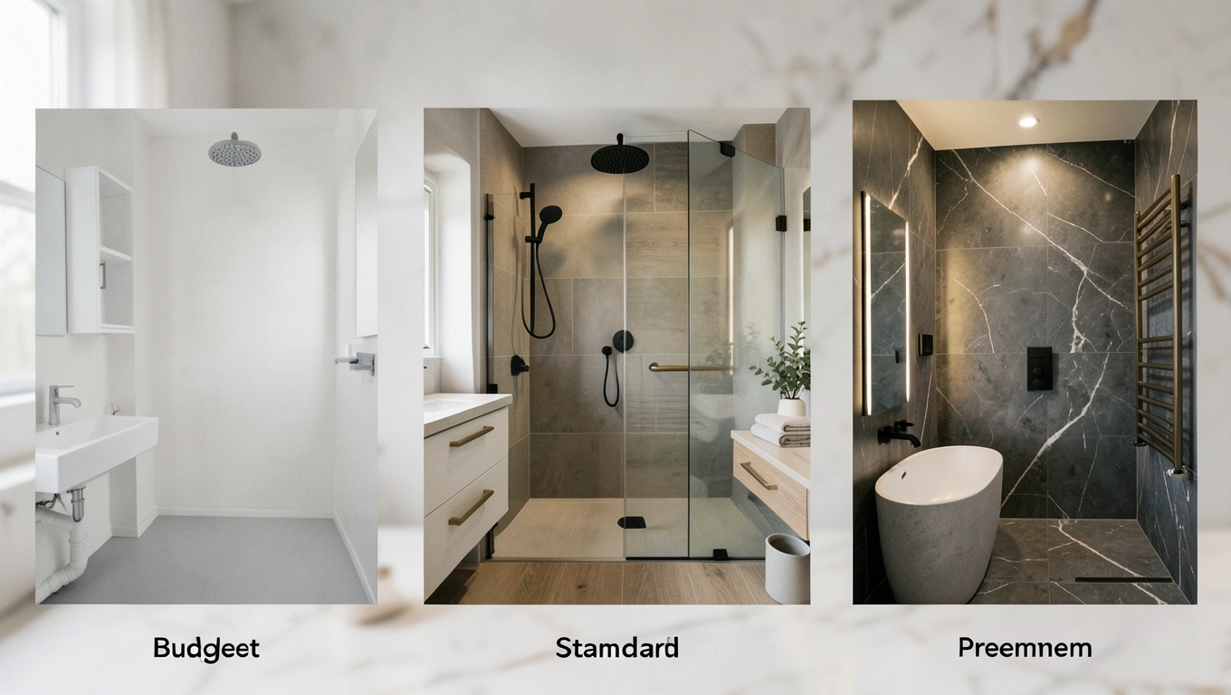 Kosztorys łazienki 5 m² krok po kroku: budżet, standard, premium