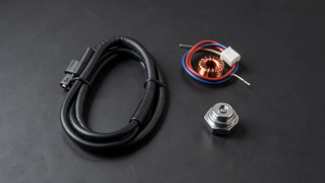 Lista części: kabel, przekaźnik i włącznik do halogenów
