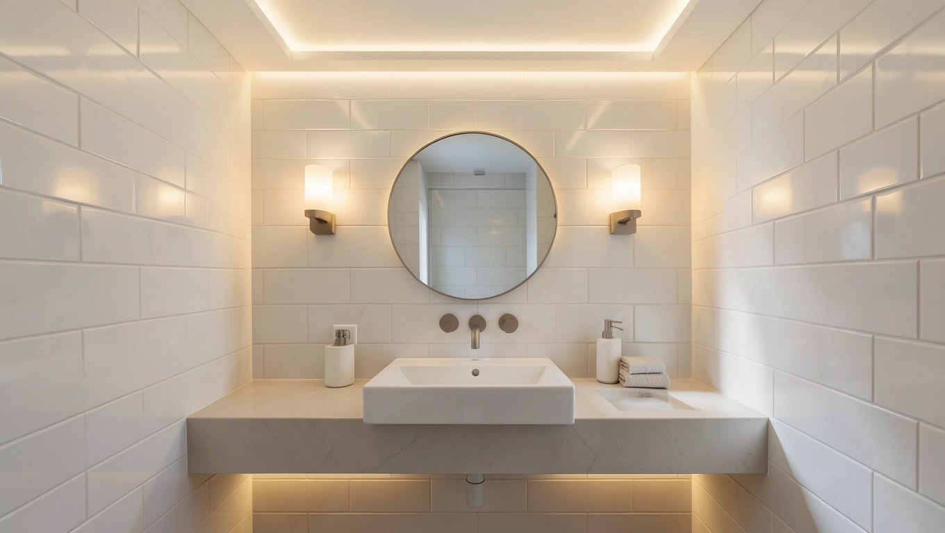 Oświetlenie i lustra w łazience 2 m2 warstwy światła