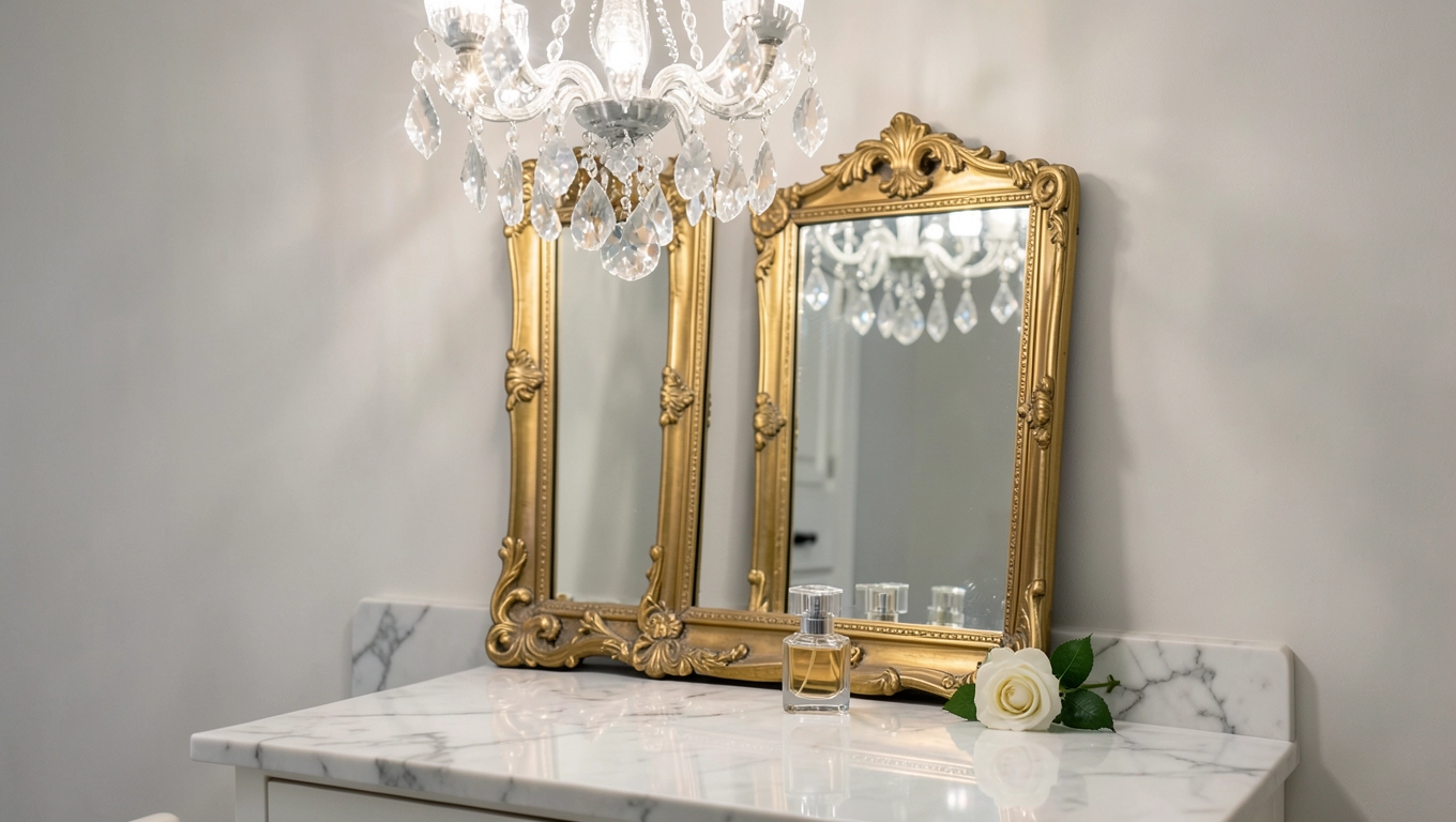 Oświetlenie, lustra i detale glamour, które robią największą różnicę
