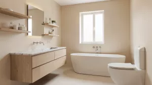 beżowa łazienka jakie meble