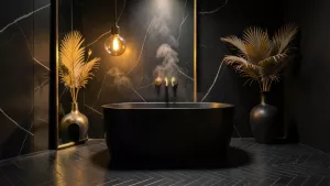 czarna łazienka glamour
