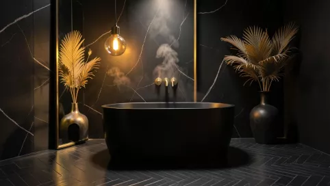 czarna łazienka glamour
