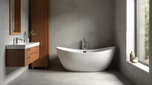 Inspiracje łazienka szara z drewnem