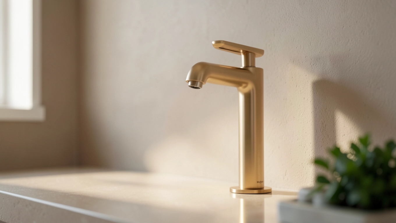 Złota armatura Grohe Essence cool sunrise jak dobrać odcień do beżu