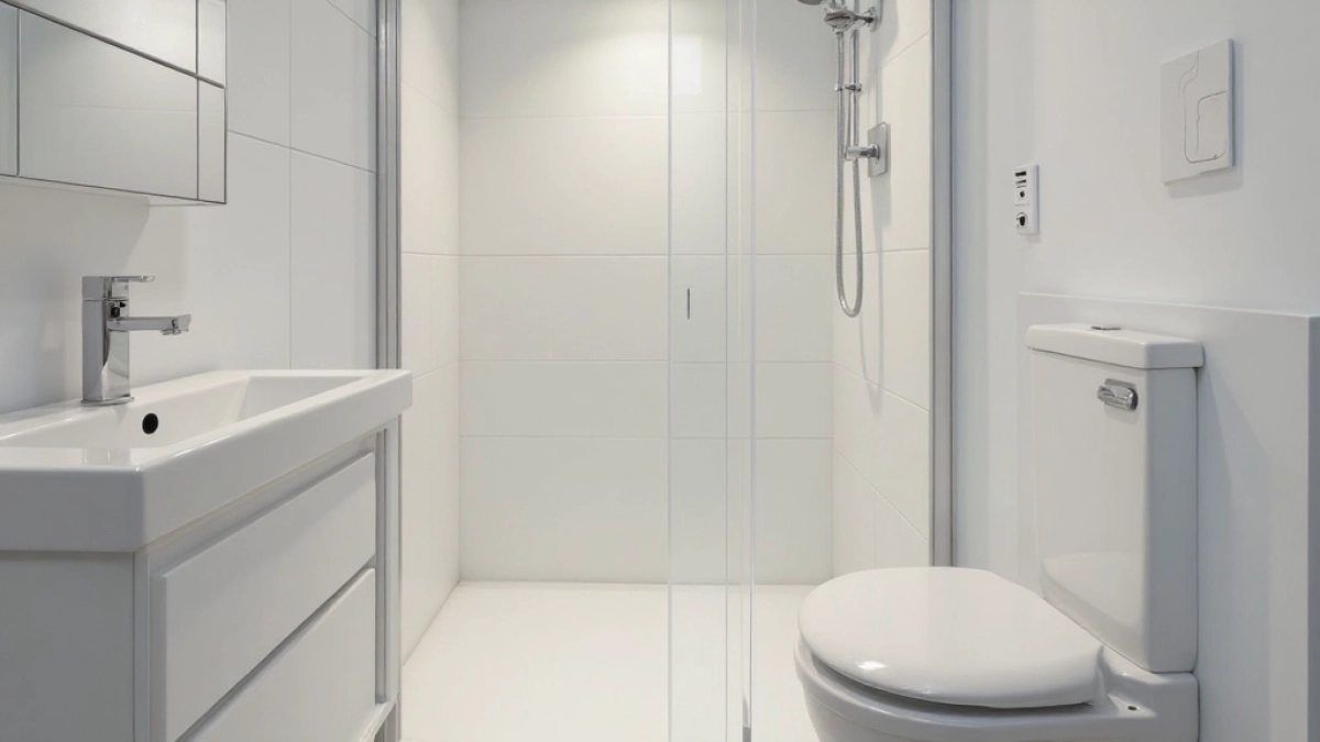 bardzo mała łazienka z prysznicem bez brodzika