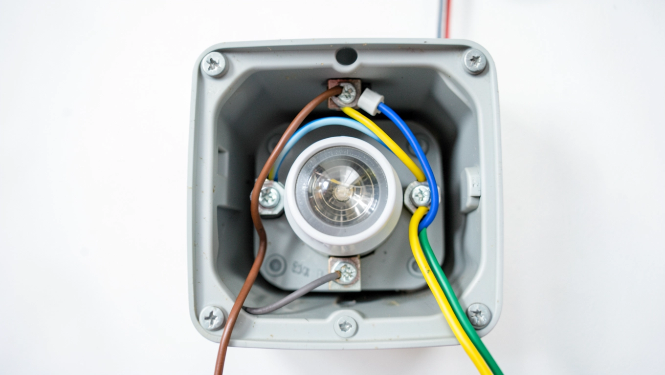 Podłączanie przewodów w lampie halogenowej z czujnikiem ruchu