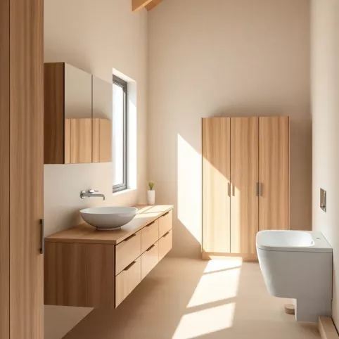 beżowa łazienka jakie meble