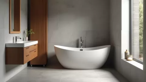 Inspiracje łazienka szara z drewnem