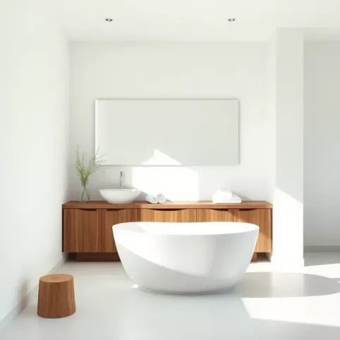 Jasna łazienka z drewnem