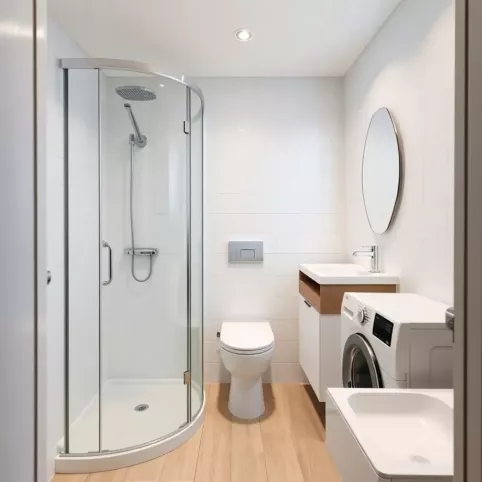 Łazienka 4m2 z prysznicem i pralką