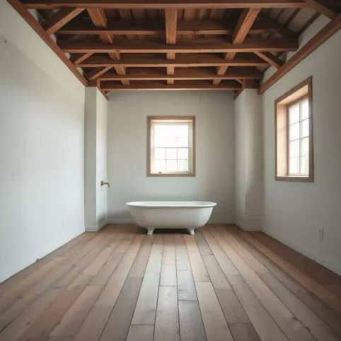 Łazienka na stropie drewnianym
