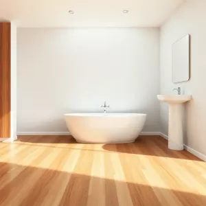 Łazienka z drewnianą podłogą