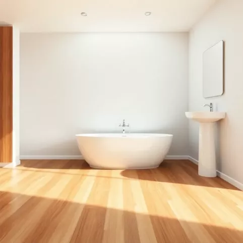 Łazienka z drewnianą podłogą