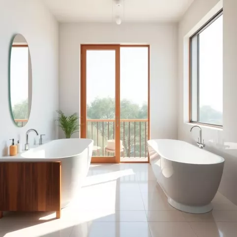 Łazienka z oknem balkonowym