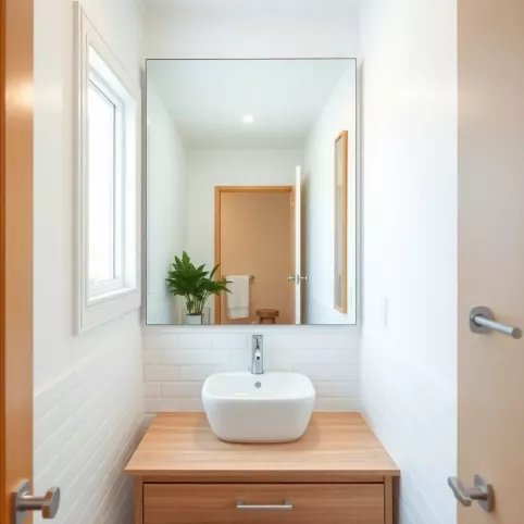 Mała łazienka w bieli i drewnie