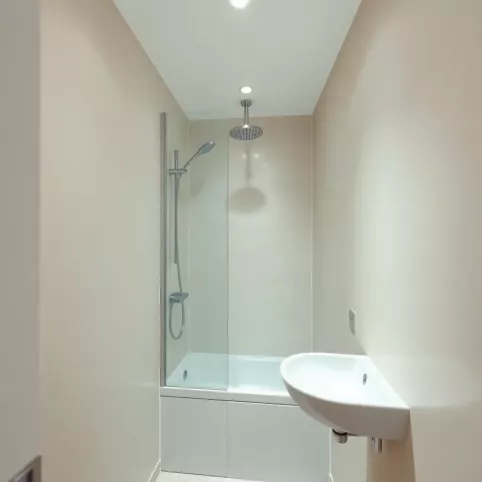 Mała łazienka w bloku z prysznicem