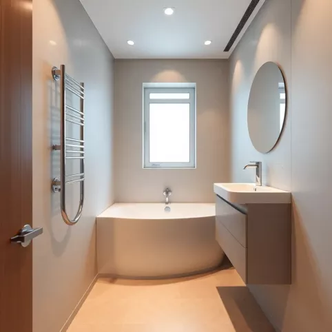 Mała łazienka w bloku z wanną