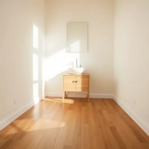 Mała łazienka z drewniana podłoga