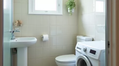 Mała łazienka z prysznicem i pralką inspiracje