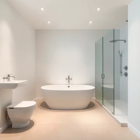 Prostokątna łazienka z wanną i prysznicem