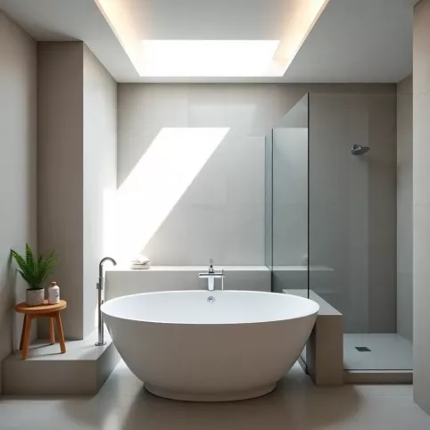 Wąska łazienka z wanną i prysznicem